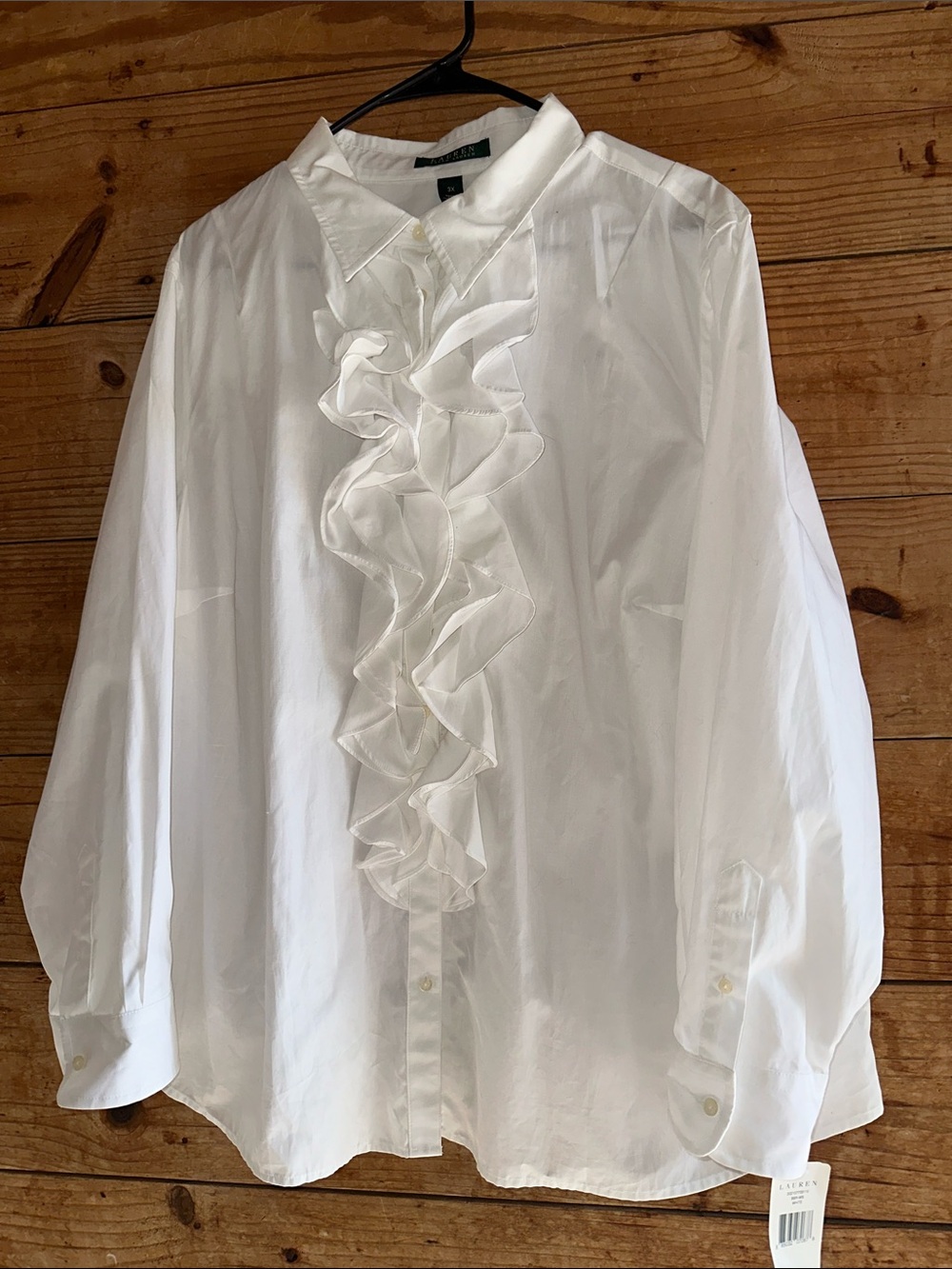 Lauren Ralph Lauren White Ruffle-Front Dress Shirt NWT